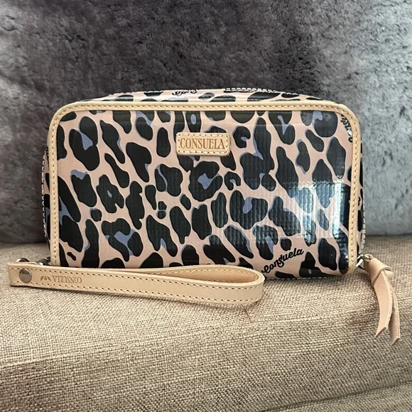 Consuela Black and Tan Leopard Wristlet - Picture 1 of 5